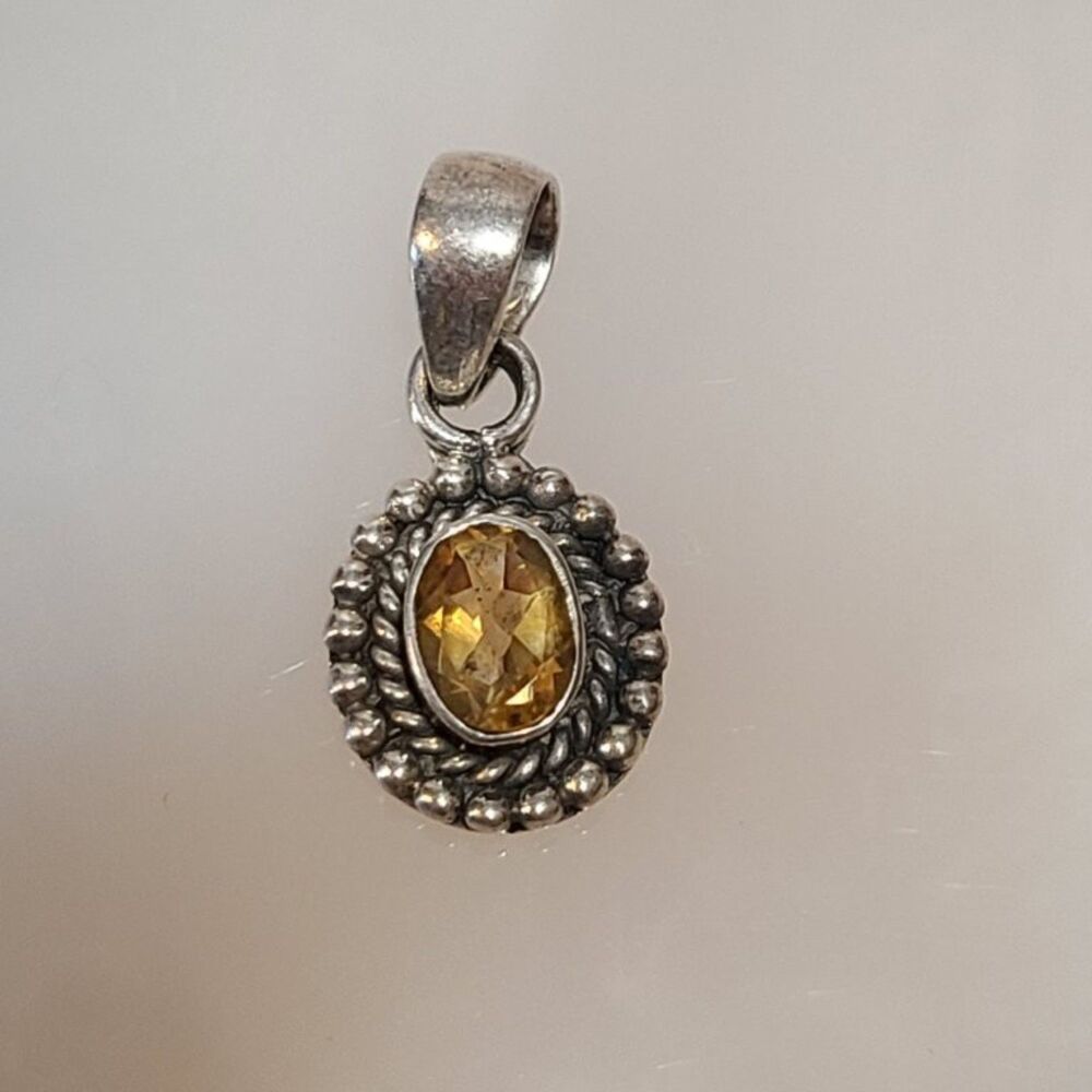 925 Sterling Silver Citrine Pendant Oval Gemstone November Birthstone Yellow